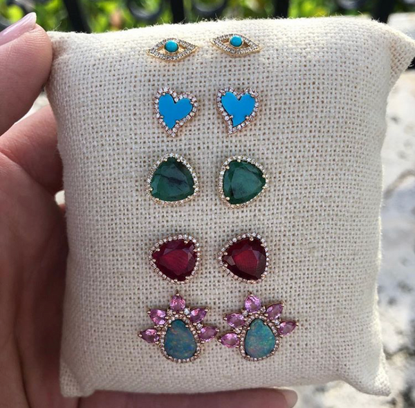 Emerald & Diamond Stud Earrings